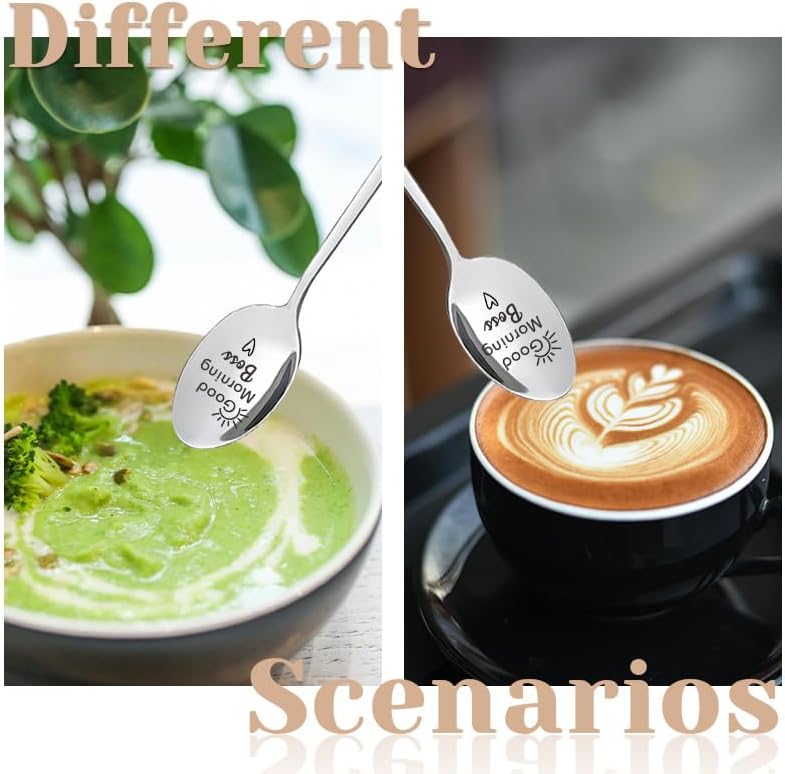 Borhmty Best Boss Gifts for Women Men Good Morning Boss Engraved Spoon Administrative Professional Day Gifts for Bosses Manager Birthday Gift for Women Men Administrator Supervisor Leader Spoons - Image 4